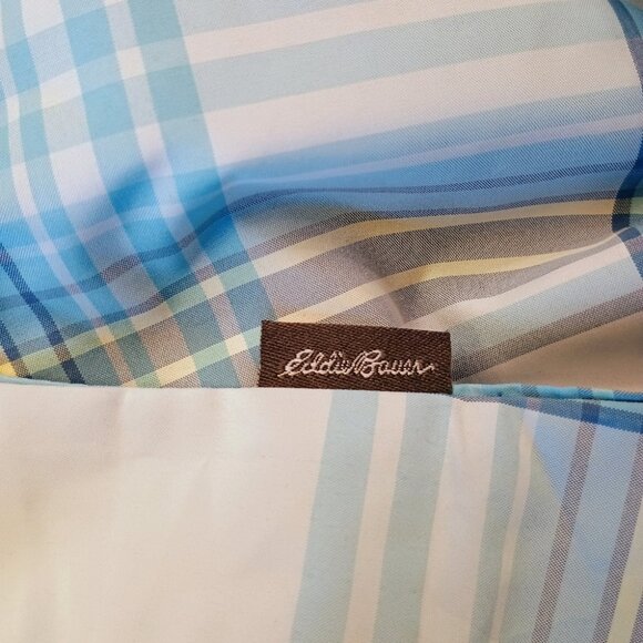 New Women's Eddie Bauer Adventure Blue Plaid Short Sleeve Shirt Size Large UPF - Picture 7 of 9